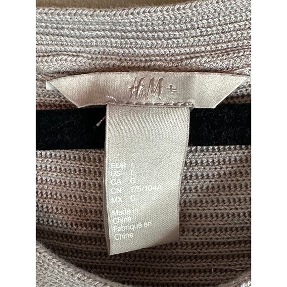 H&M Long Sleeve Side Buttons Grey Brown Beige Scoop Neck Sweater Size Large - Picture 3 of 6